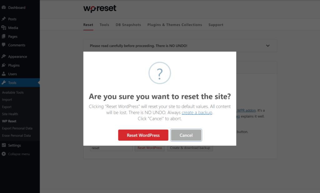 wp 1 click reset